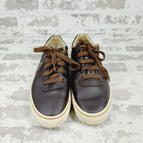Polo Ralph Lauren Hanford Brown Leather Lace Up Fashion Tennis Sneakers V511 - Picture 3 of 11